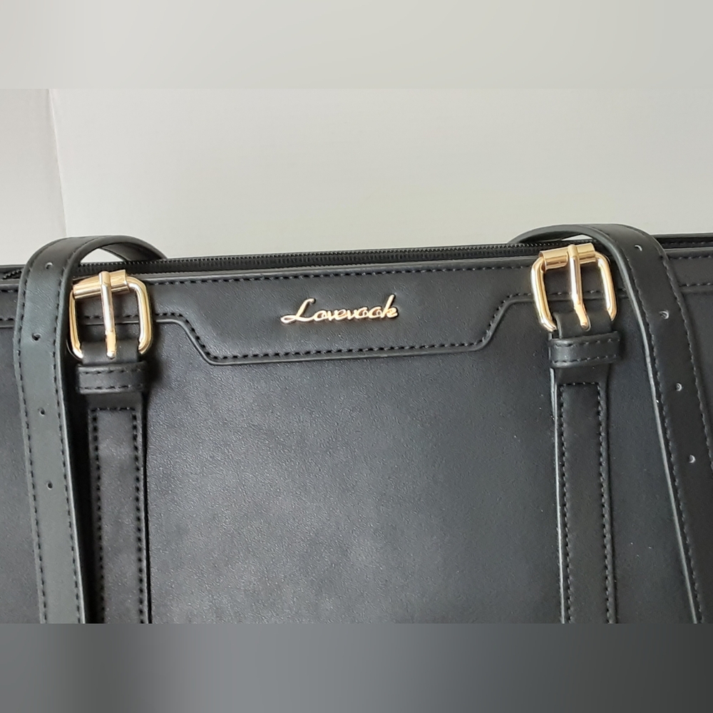 LOVEVOOK Laptop Bag Lightweight Black PU Leather Large Shoulder | Satchel Bag - Picture 5 of 12
